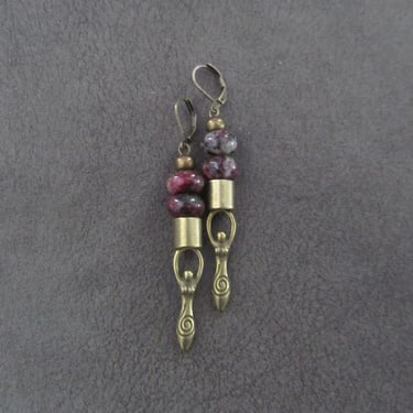 Jasper boho chic earrings, bohemian artisan earrings, goddess female figure earrings 