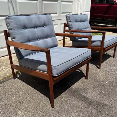 IB Kofod Larsen Brazilian Danish Pickett Mid Century Modern Lounge Chairs 