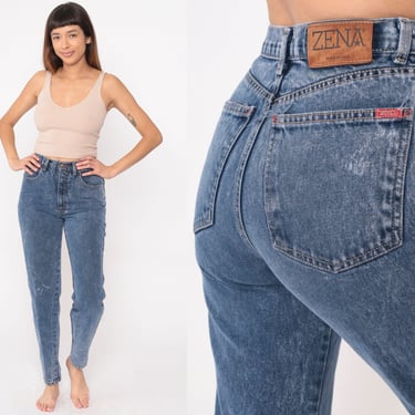 Acid Wash Jeans 80s 90s Zena Tapered Mom Jeans Denim High Waist Jeans 1990s Denim Pants Vintage Slim Leg Small 26 