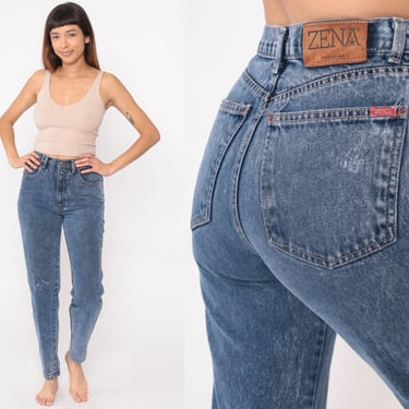 Acid Wash Jeans 80s 90s Calvin Klein Mom Jeans Denim High Waist Jeans 1980s  Tapered Denim Pants Vintage Slim Leg Small 