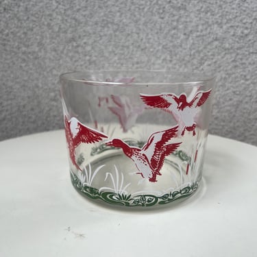 Vintage MCM barware glass ice bucket red ducks birds size 4” x 5.5” 