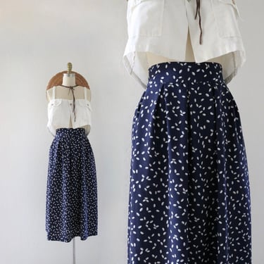 navy dot skirt - 27 - vintage womens blue 90s y2k polka dot full flowy midi long size small skirt 