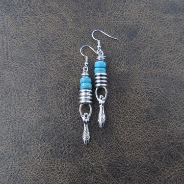 Blue stone and silver goddess earrings 2 