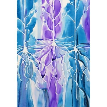 Pyramidal Cells in Purple and Blue - original ink painting on yupo of brain cells - neuroscience art 