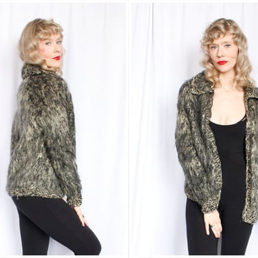 1950s Cozy Charcoal Mohair Sweater Open Cardigan - M/L 