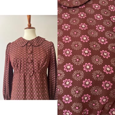vintage 1960s Peter Pan collar long sleeve mod mini dress size small 