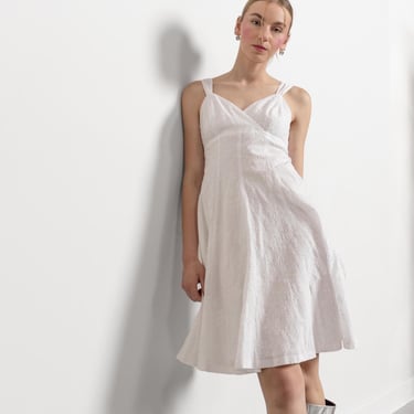 WHITE COTTON EMBROIDERED Dress Vintage Summer Sun Dresses 90's / Small 