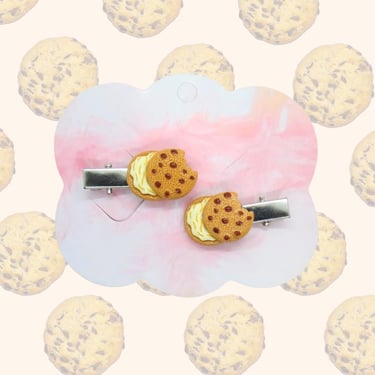 Chocolate Chip Cookies Hair Clip Set - Cute Faux Fake Food Cookie Clips - Miniature Food Accessory 