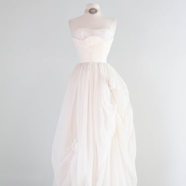 Stunning 1950's Emma Domb Strapless Sweetheart Princess Wedding Dress / Small
