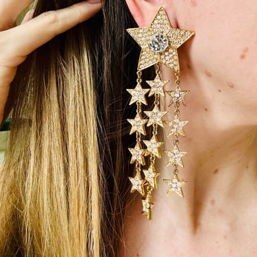 Fabulous Crystal Star Cascade Shoulder Duster Clip On Earrings
