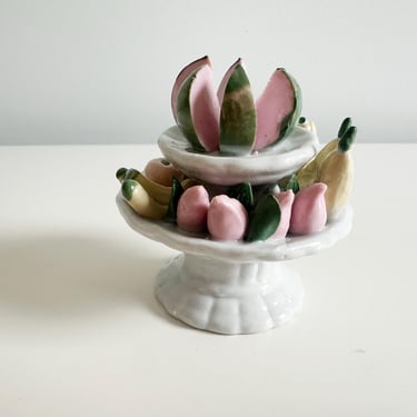 Mini Porcelain Fruit Centerpiece: Watermelon, Bananas, Oranges Vintage 