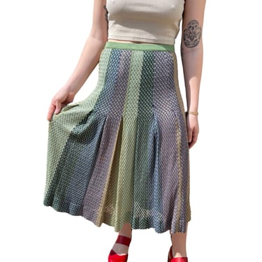 Vintage 1970s Womens Pleated Knit Sheer Midi Length High Waisted Boho Skirt Sz M 