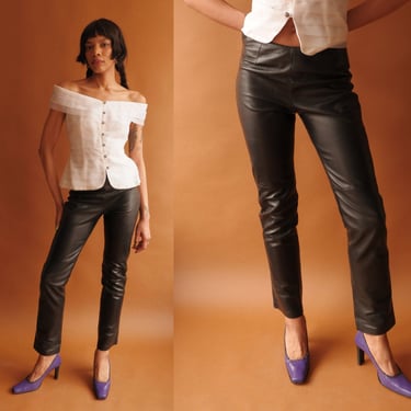 Vintage 90s Low Rise Leather Pants/ Size XS 