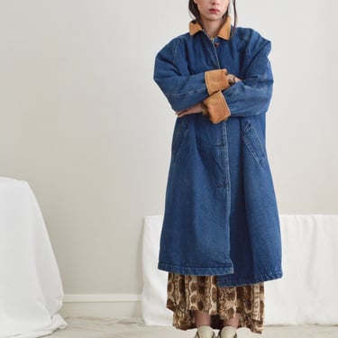 long denim cord collar short coat with ballon sleeves and quilted lining 
