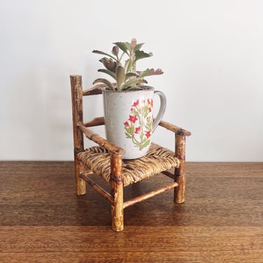 Vintage Bamboo Doll Chair + Plant Stand 