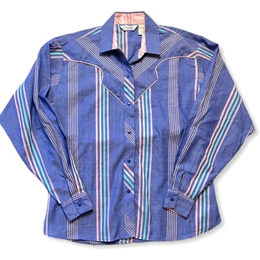 Vintage 1980s Women's KARMAN Western Shirt ~ size 9 / 10 ~ Snap Button ~ Rockabilly ~ Blouse 