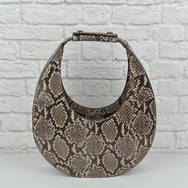 STAUD Moon Snakeskin Embossed Leather Bag In Natural Faux Snake