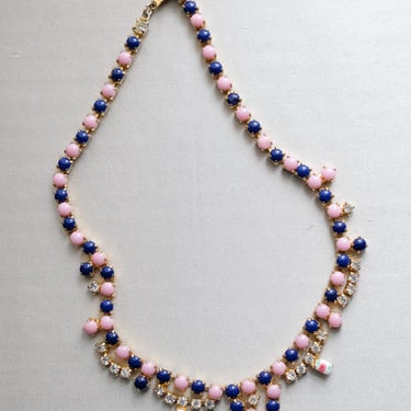 Romantic 1950's Contrast Lavender & Navy Rhinestone Necklace