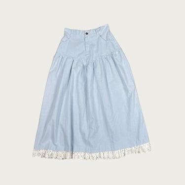 (26") 70s/80s Light Blue Eyelet Trim Midi Skirt