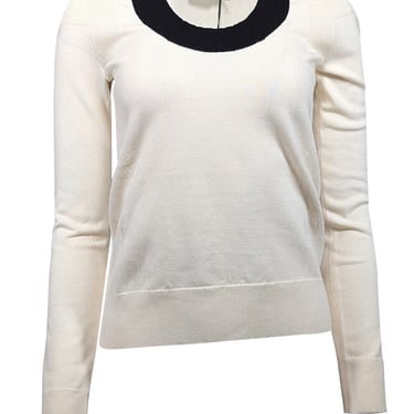 Sonia Rykiel - Ivory w/ Black Trim Wool Blend Sweater Sz S