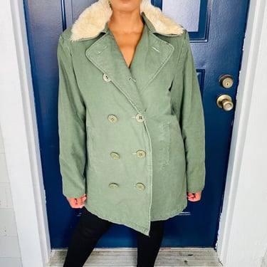 80s Rothco Hunter Green Faux Fur Collar Parka Coat 