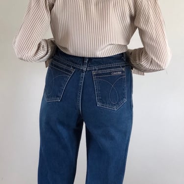 80s Calvin Klein jeans / vintage medium dark wash high waisted straight leg iconic Calvin Klein jeans Made in USA | 28 x 31 