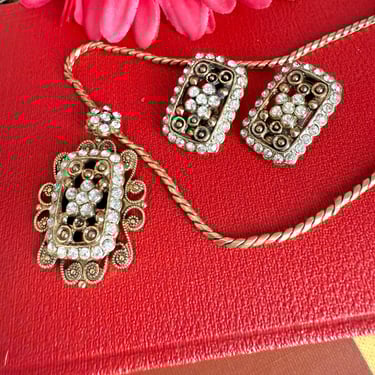Queen Victoria Set, Sarah Coventry, Ornate Pendant Necklace and Earrings, Demi Parure, 2-Pc Jewelry Set, Vintage 50s 60s 
