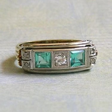 Antique 1930's 14k Gold, Diamond and Aquamarine Ring, Antique Art Deco Aquamarine and Diamond Ring, Gold Aquamarine Ring, Size 7 (#4636) 