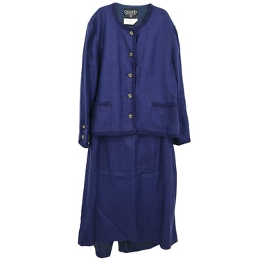 Chanel Setup Suit Jacket Skirt Navy #42