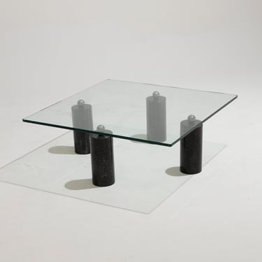 TABLE BASSE EN VERRE ET MARBRE NOIR, 1970s