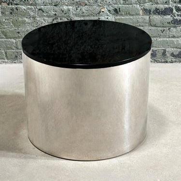 Brueton Polished Stainless Steel/Marble Drum side/end Table, 1970