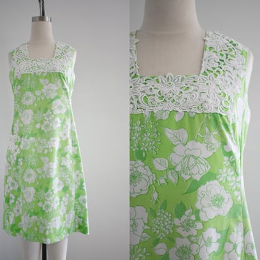 1960s Lilly Pulitzer Green Floral Print Shift Dress 