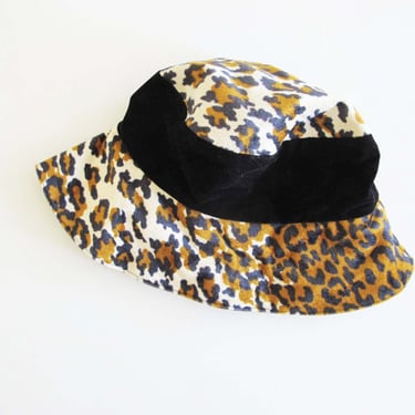 Vintage 2000s y2k Leopard Bucket Hat - Cheetah Print Animal Fisherman Hat - 2000s Raver Sun Hat 