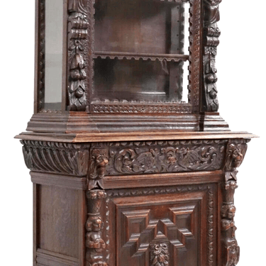 Cabinet, Bookcase, French Renaissance Revival, Display, Carved Oak , Early 1900s
