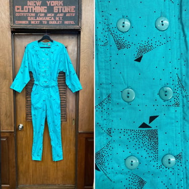 Vintage 1980’s Deadstock Atomic New Wave Cotton Jumpsuit Belted Outfit, 1980s Jumpsuit, New Wave, Atomic, Deadstock, Cotton, NOS, 