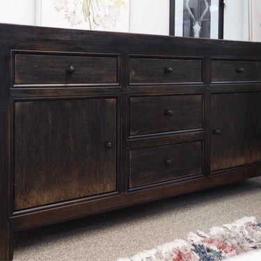 Media Furniture/Sideboard in Black Rubbed Finish with 5 Drawers &amp; 2 Doors
