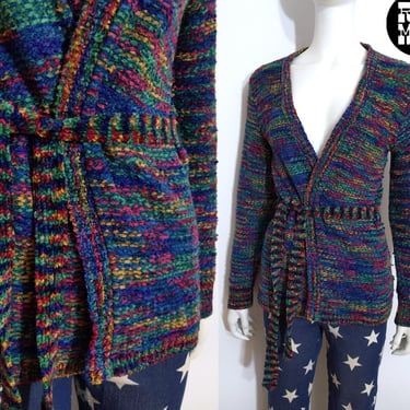 Beautiful Vintage 70s 80s Teal Blue Magenta Space Dye Bouclé Cardigan by Pandora 