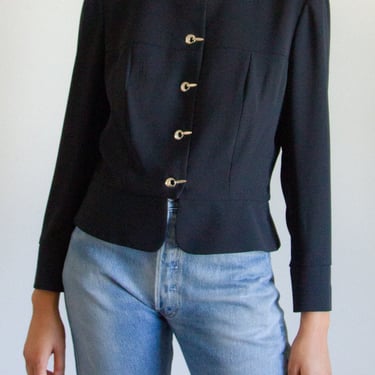 Vintage black blouse with metal buttons // M (762) 