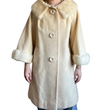 Vintage Stevens Forstmann Womens Cream Camel Bell Sleeve Trench Coat Sz M 