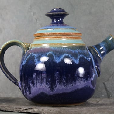 Hand Crafted Clay Teapot | Hand Glazed | Signed Art Pottery | 24 Ounce Blue Glazed Teapot 