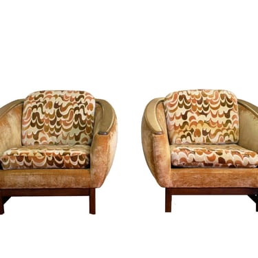Mid Century Modern Pair Adrian Pearsall Jack Lenor Larsen Wood Framed Chairs 