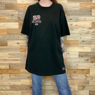 90's Harley Davidson Real Men Wear Black Pocket Tee Shirt 