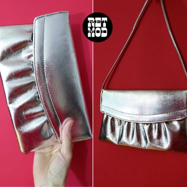 Shiny Vintage 60s 70s 80s Silver Reflective Metallic Envelope Purse - Wear as a Clutch or Shoulder Bag 