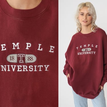 Temple University Sweatshirt 90s Philadelphia Pennsylvania College Graphic Vintage Cherry Red College Crewneck Jansport XXL 2xl 
