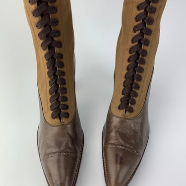 Authentic 1890's -1900 Victorian High Top Boots - Canvas & Fine Leather -Lace Ups - Lightly Worn - Women's 5 to 6 Narrow 