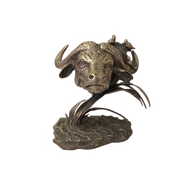 Handmade Artistic Silver Color Coating Buffalo Head Display Figure ws3769E 