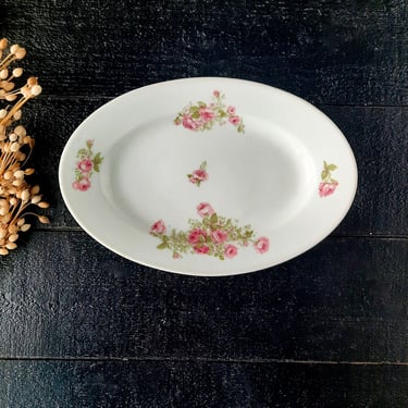 Oval Serving Platter by BERNARDAUD China White Ironstone with Pink Flowers, Restaurant Limoges France Jeanne D'Arc living, Rustic Kitchen, 