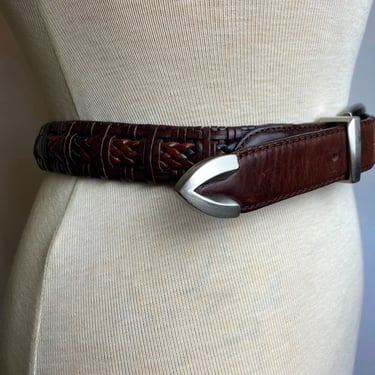 Men’s braided leather belt Brighton 90’s Y2k trend colorful woven braided sleek style Unisex gender neutral size 42 /XX LG 
