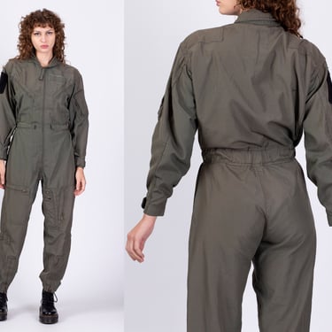 Vintage Air Force Flyer's Coveralls Flight Suit - Men's Medium, 40S | 80s Olive Drab Army Green Utility Jumpsuit 