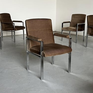 Mid-Century Modern Chrome Tubular Steel and Corduroy Upholstery Armchairs, 1970s 